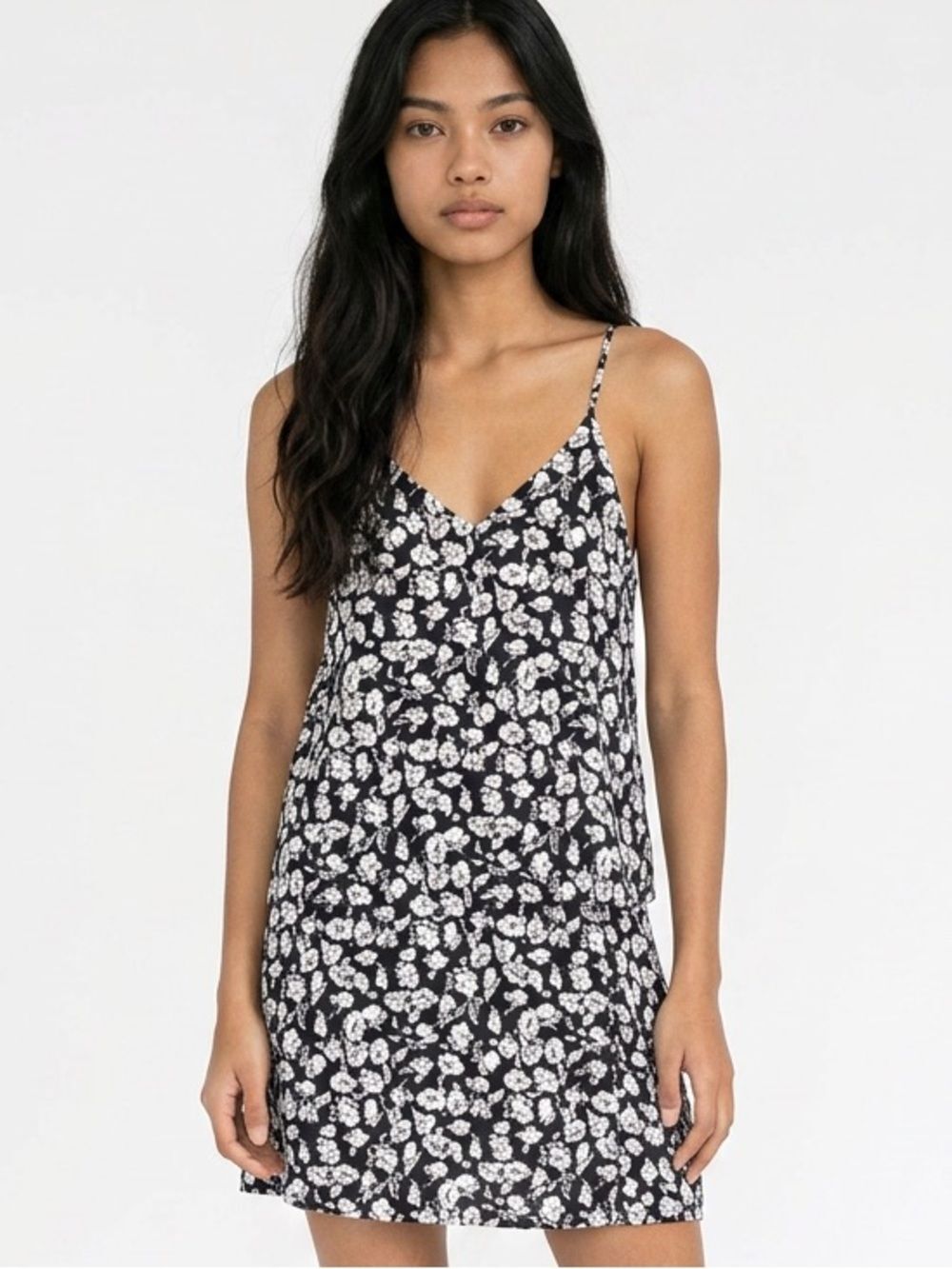 FLORAL Mini Print Strappy Dress Black White Large